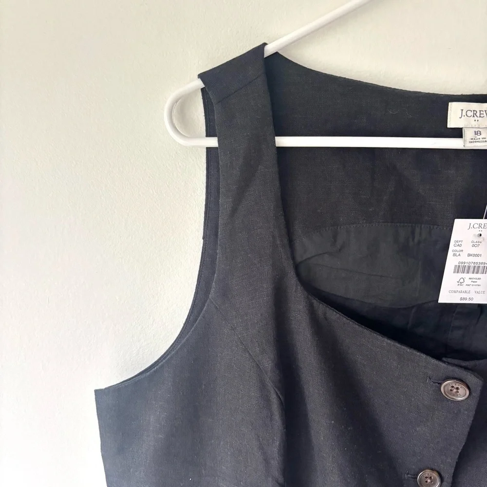 J. Crew Scoop Neck Linen Blend Button Front Vest NWT Plus Size Quiet Luxury